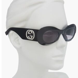 Gucci Black Oval Sunglasses with Silver Double-G Logo